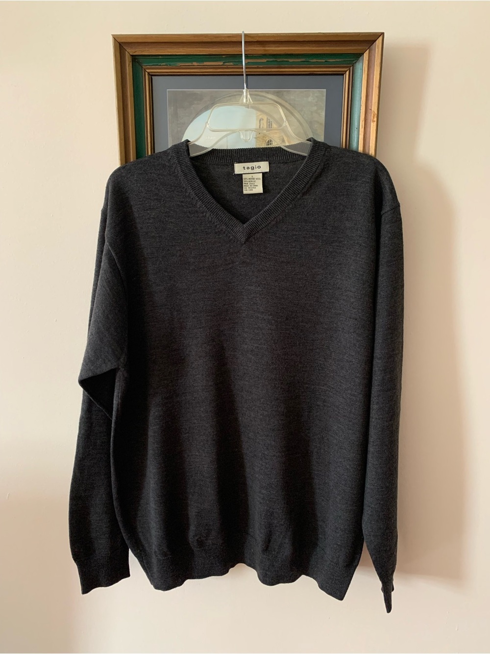 Tagio Men's V-Neck Merino Wool Blend Sweater in Charcoal